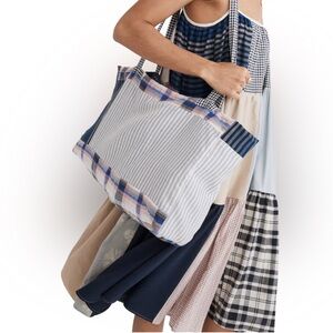NWT 💙 La Reunion Madewell Large Oversized Cotton Upcycled Patchwork Tote, Lined